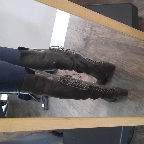 Aldo genuine suede over the knee boots new without tags size 8 khaki green - Picture 4 of 14